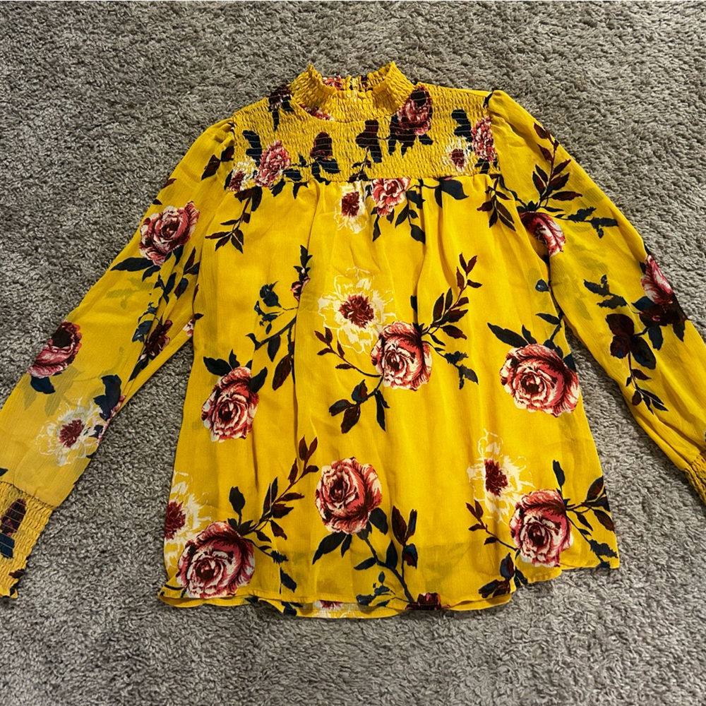 Yellow and pink floral blouse